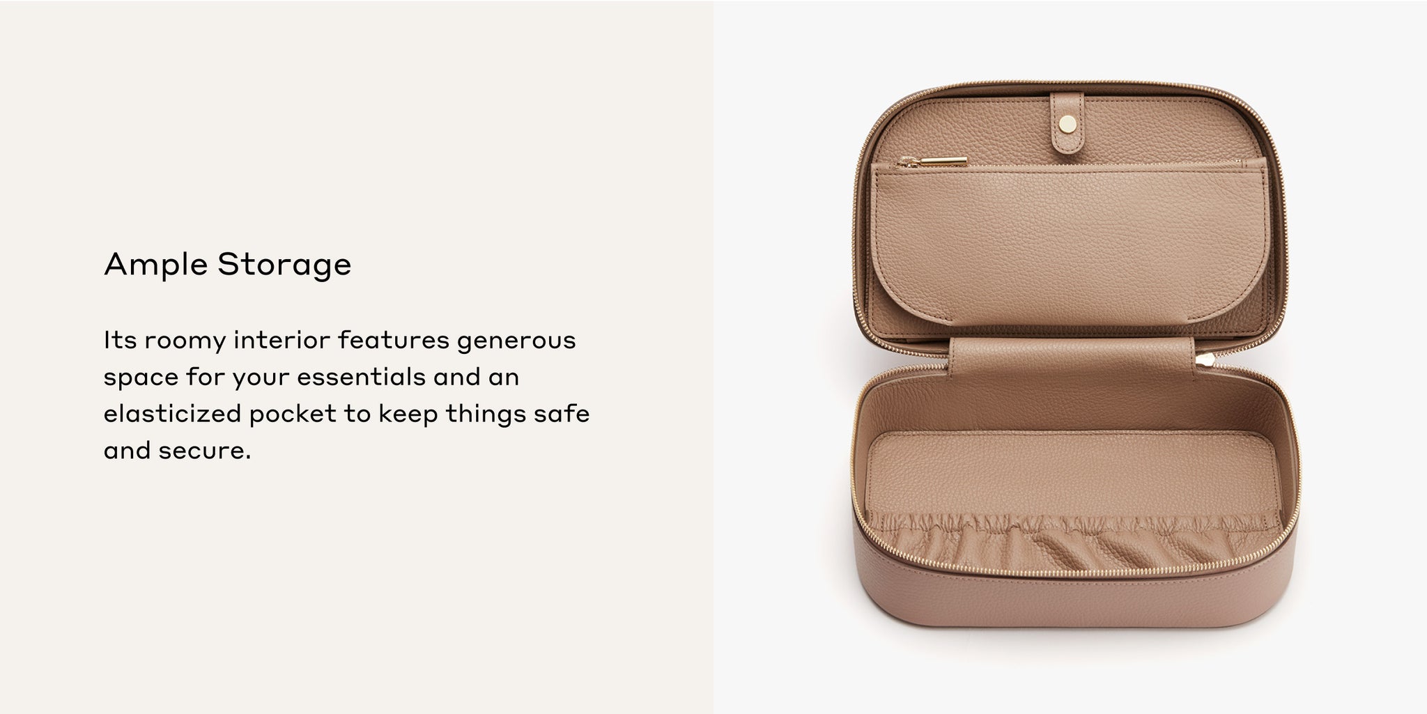 Open storage case with compartments and a strap.