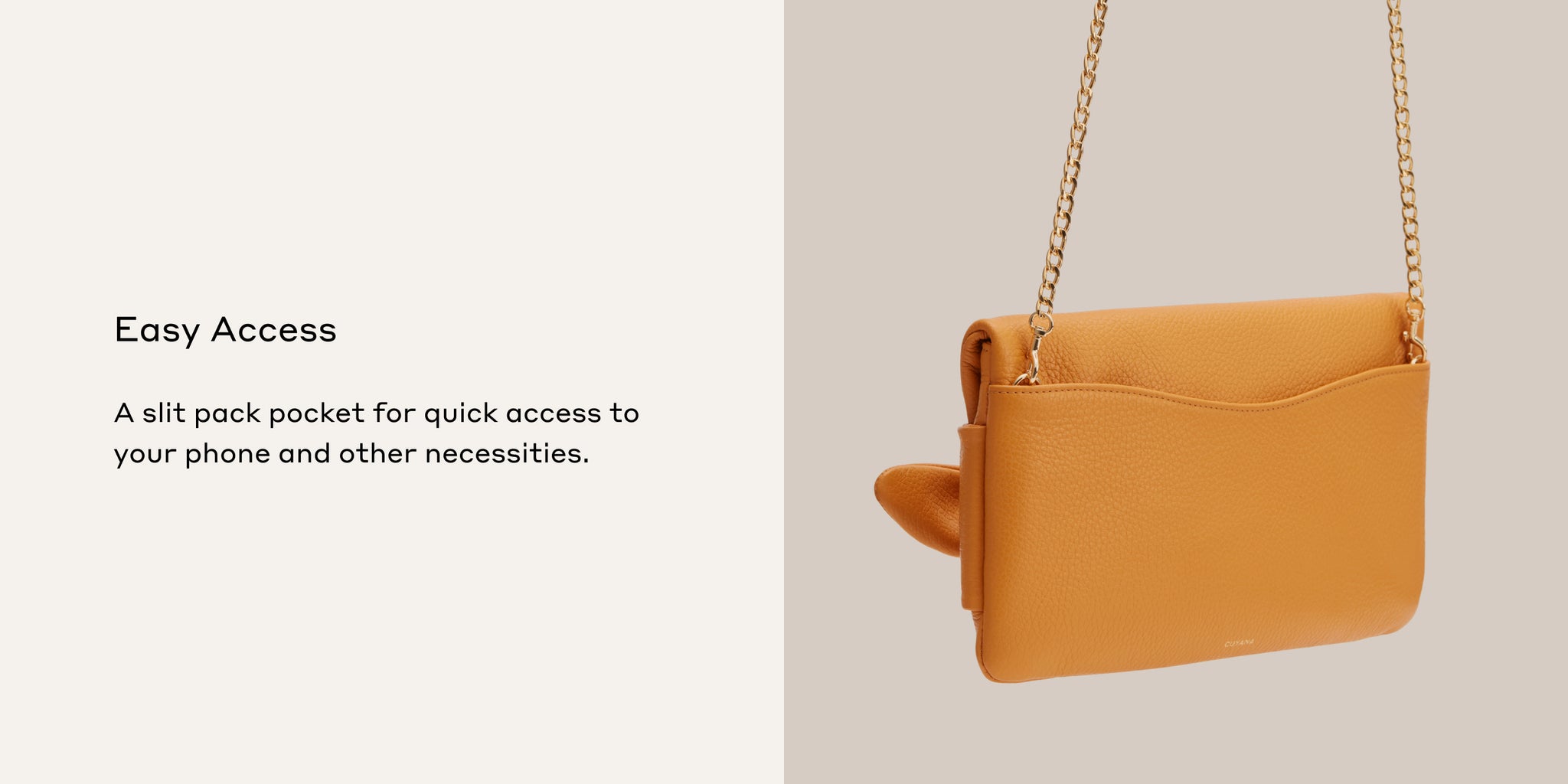 Handbag with chain strap and external pocket