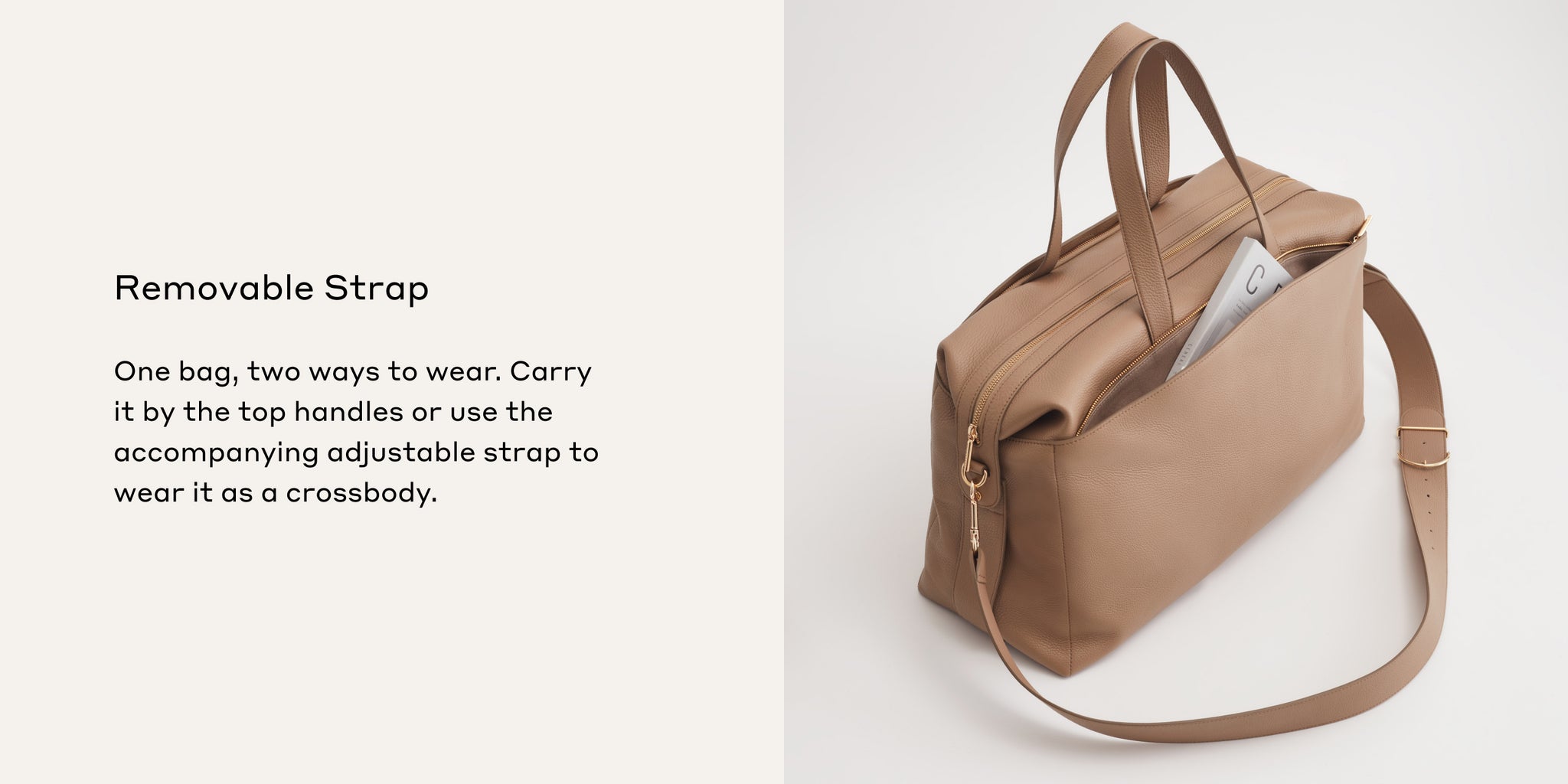 Handbag with top handles and a removable crossbody strap.