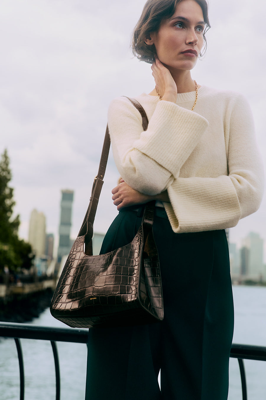 Alpaca Wool Rolled Cuff Sweater Ecru / Small