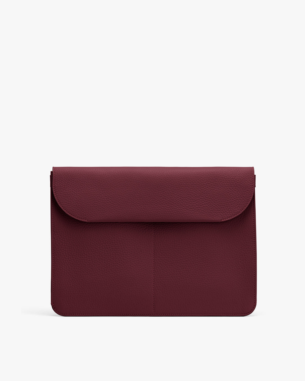 Rectangular leather clutch with a foldover flap.