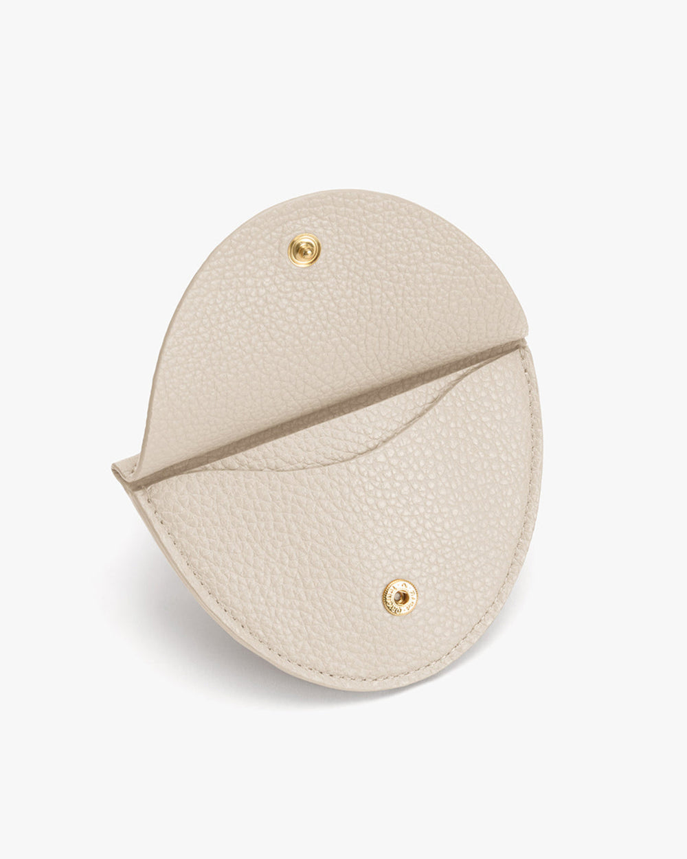 Large Jewelry Case Round textured leather coin pouch with snap closure.