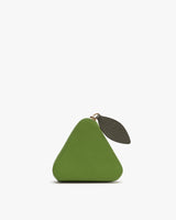 Triangular coin pouch with a leaf-shaped tag.