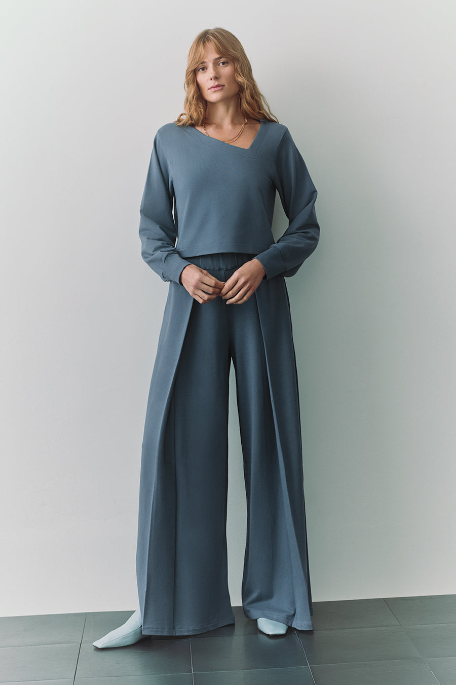 French Terry Pleated Pant Indigo / Extra Small