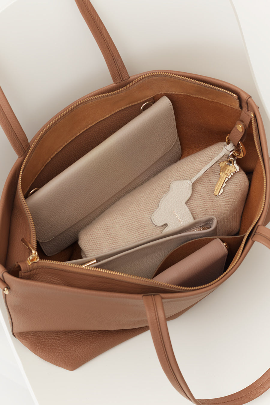 Small Easy Zipper Tote Caramel / One Size