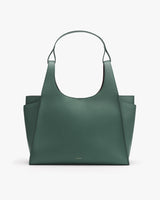 Leather tote bag with open top and a strap