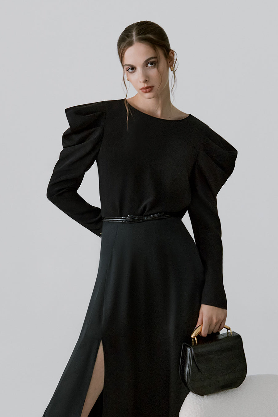 Silk Puff Sleeve Top Black / Large