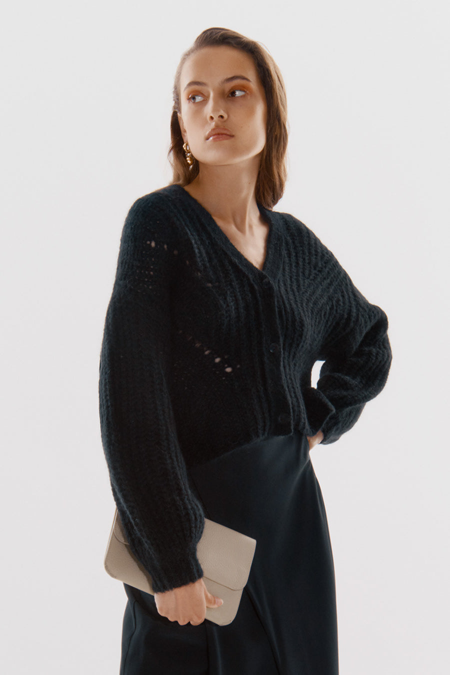 Alpaca Wool Cropped Cardigan Black / Large