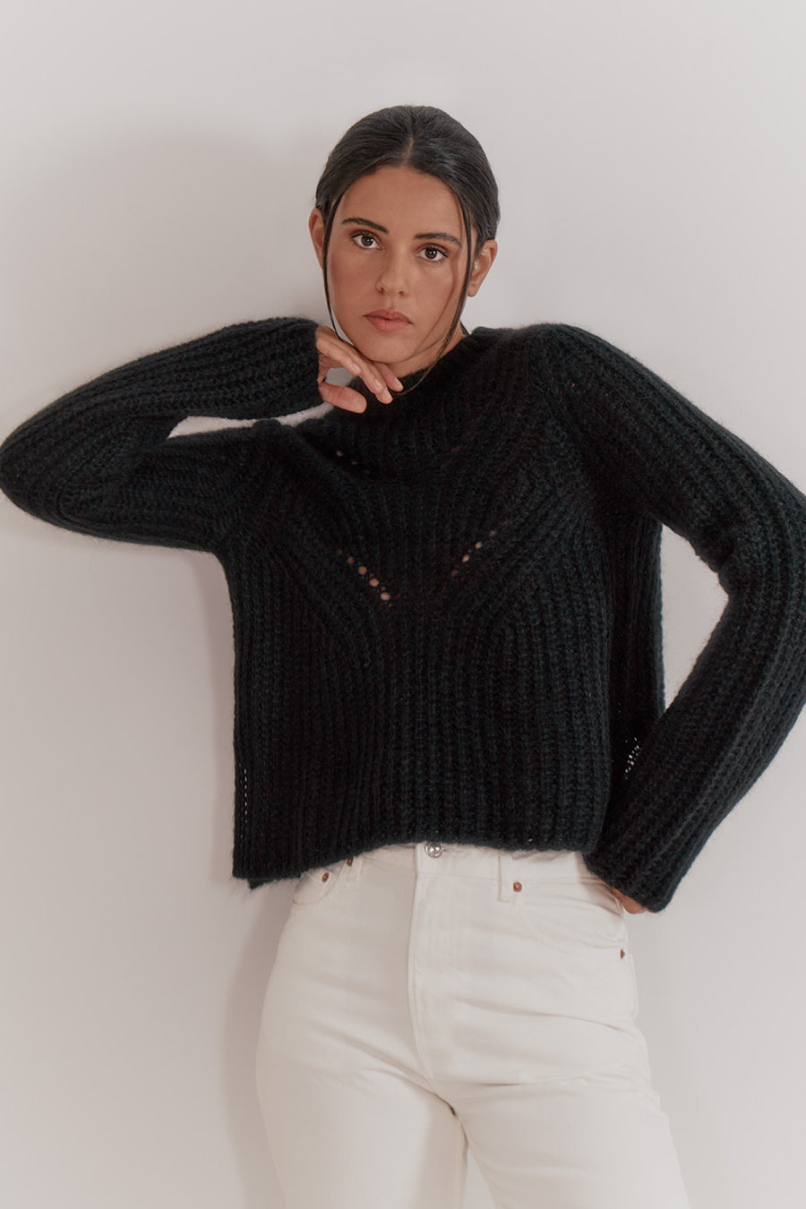 Alpaca Wool Crewneck Sweater Black / Large