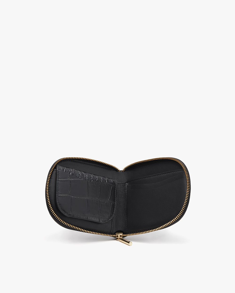Duo Small Zip Wallet (Croco) Open wallet with zipper on a plain background.