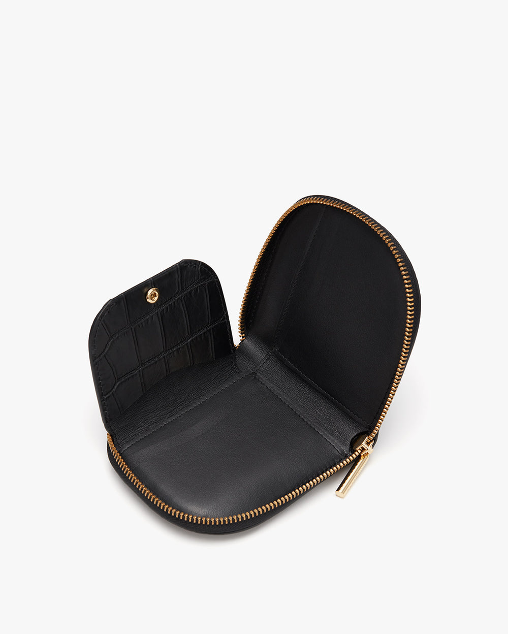 Duo Small Zip Wallet (Croco) Open small wallet with a zipper on a plain background