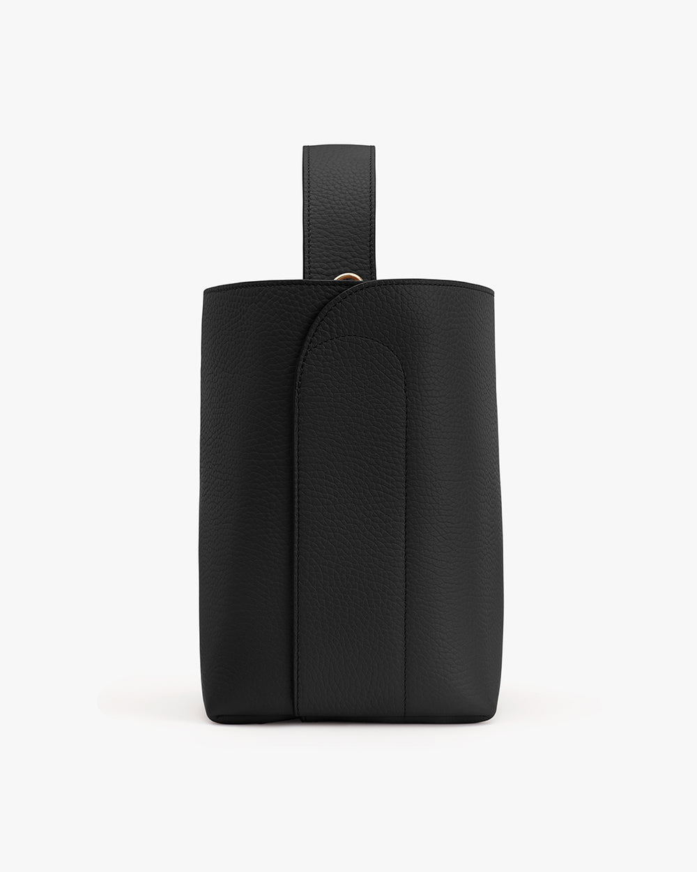 Upright cylindrical bag with a top handle and smooth texture.