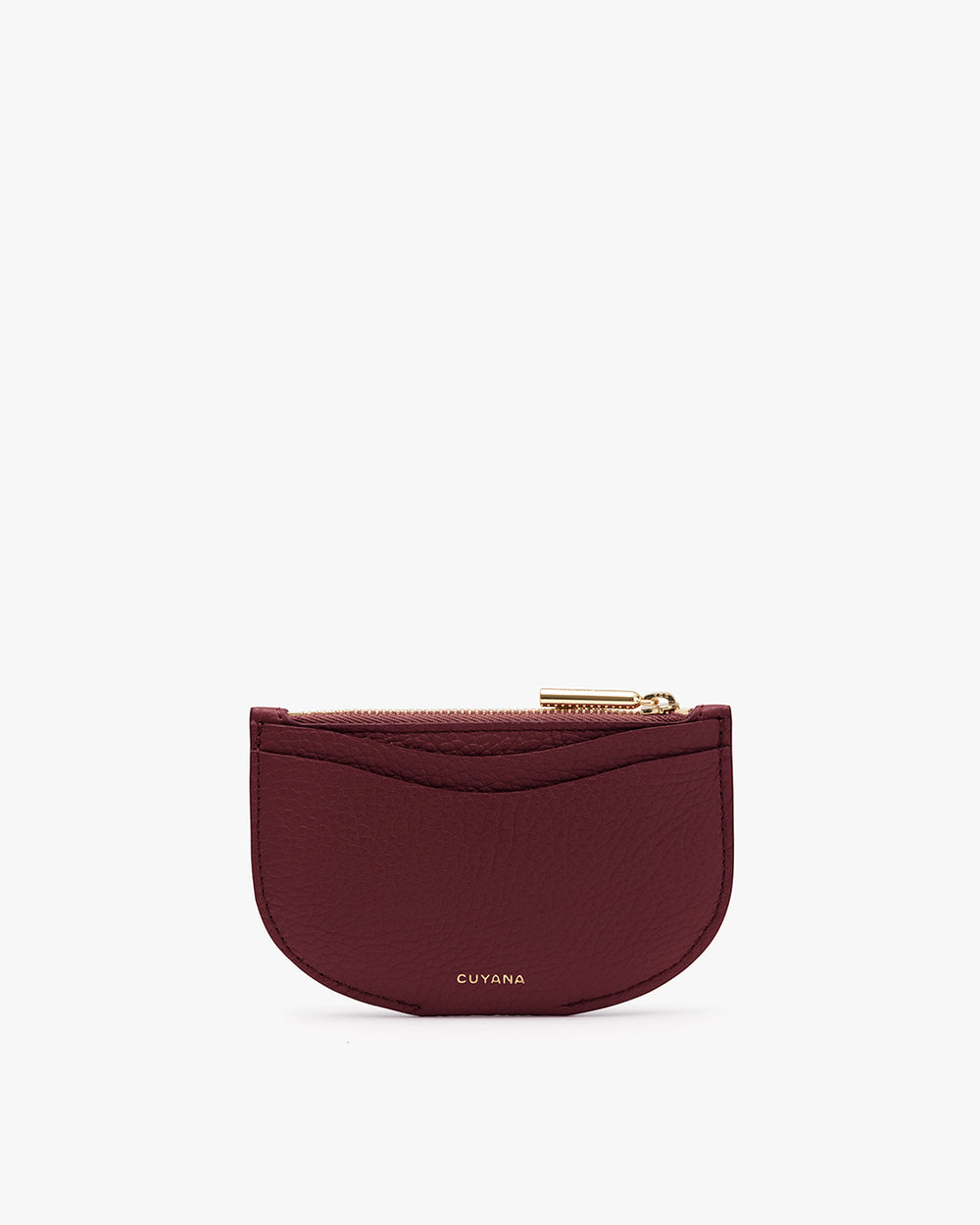 Cardholder Half-moon pouch with a zipper at the top and a small logo near the bottom.