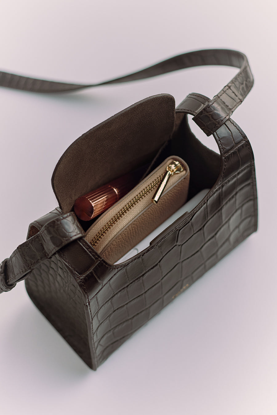 Mini Double Loop Bag (Croco) Mocha / One Size