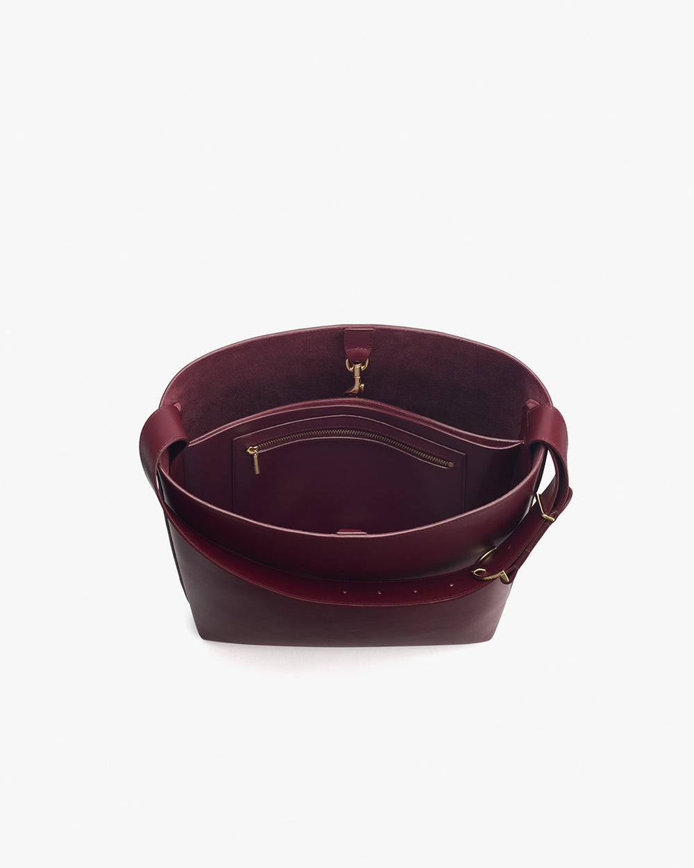 Oversized Linea Bag Open top bucket bag with spacious interior and shoulder strap.