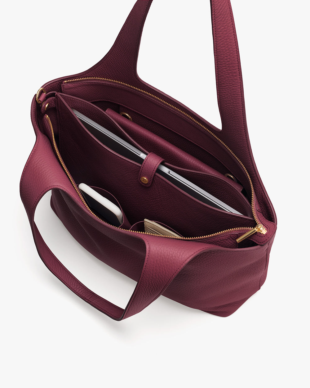 System Zipper Tote 13-inch Open travel bag with laptop and other items inside