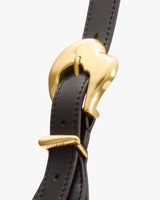 Close-up of a decorative buckle on a strap.
