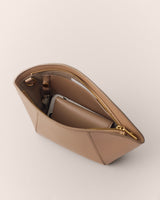 Open pouch with zipper and wallet inside