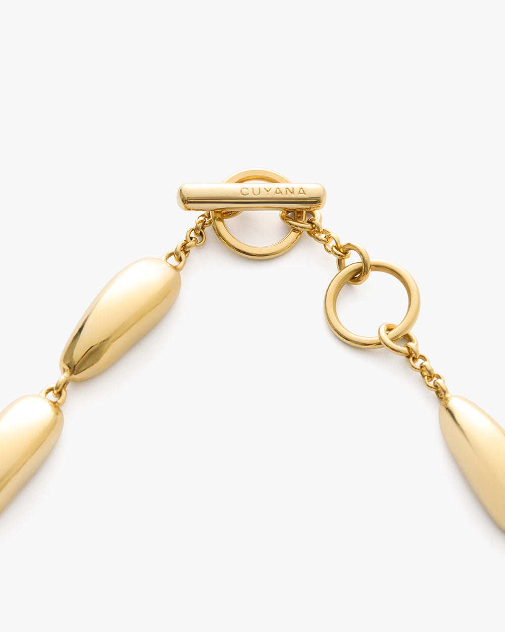 Close-up of a chain clasp with oval links.