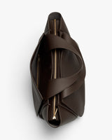 Top view of a tote bag with zippered compartments.