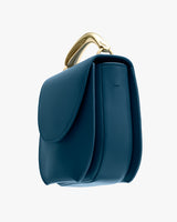 Structured handbag with a metallic handle