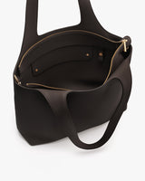 Open tote bag with two handles and a visible zipper inside.