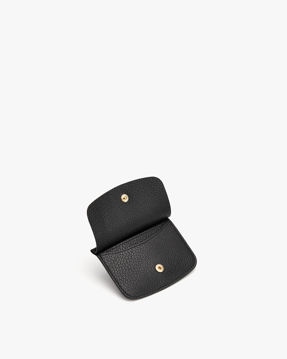 Small purse with snap fasteners, open, on a plain background.