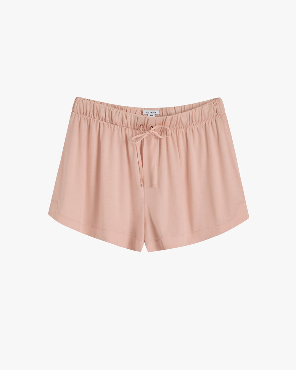 Pair of shorts with elastic waistband and front tie.