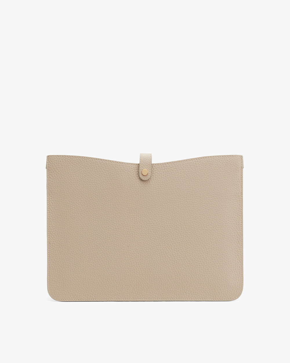 System Laptop Sleeve 13-inch Leather pouch with a flap and button closure on a plain background.