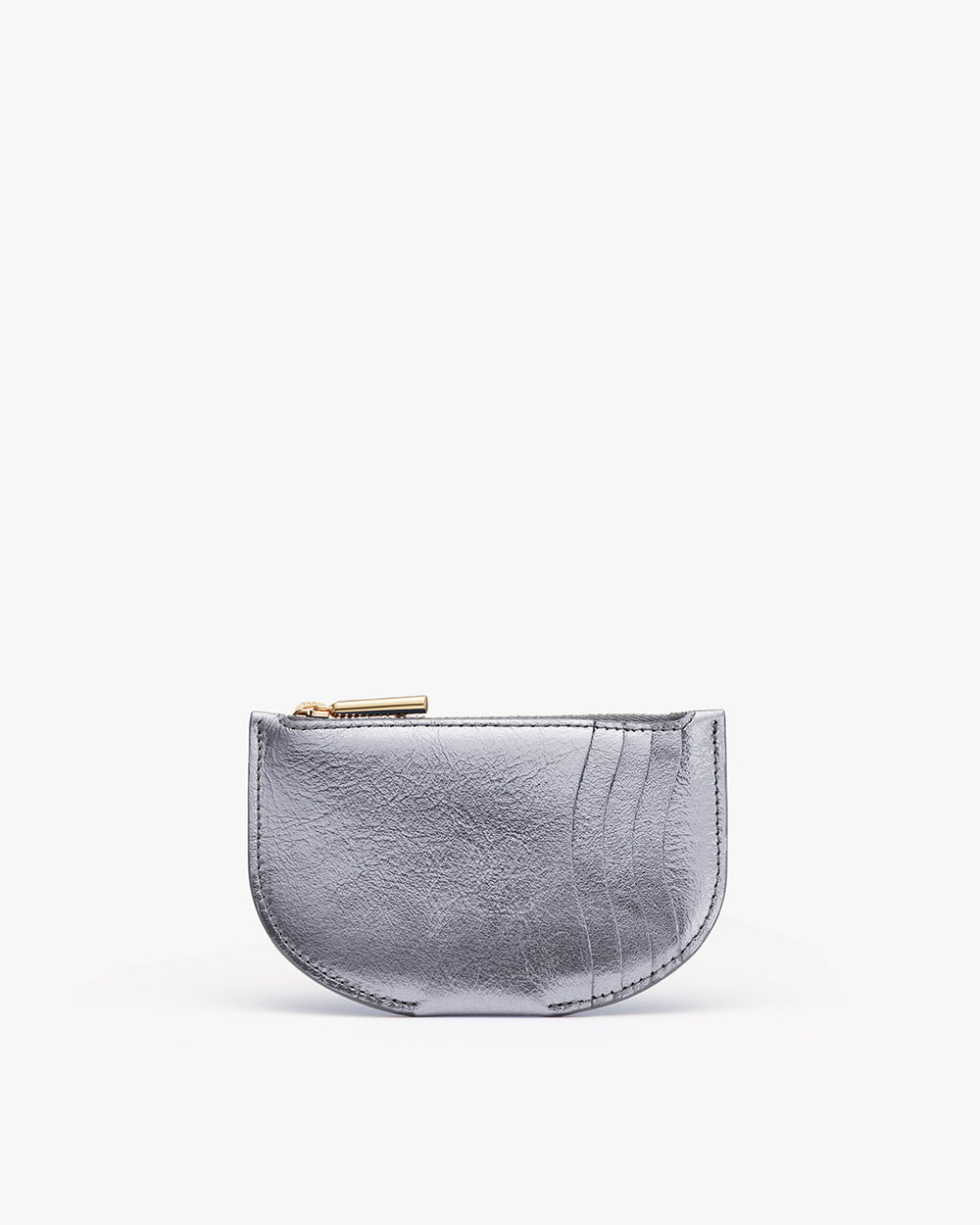 Small purse with a zipper on a plain background
