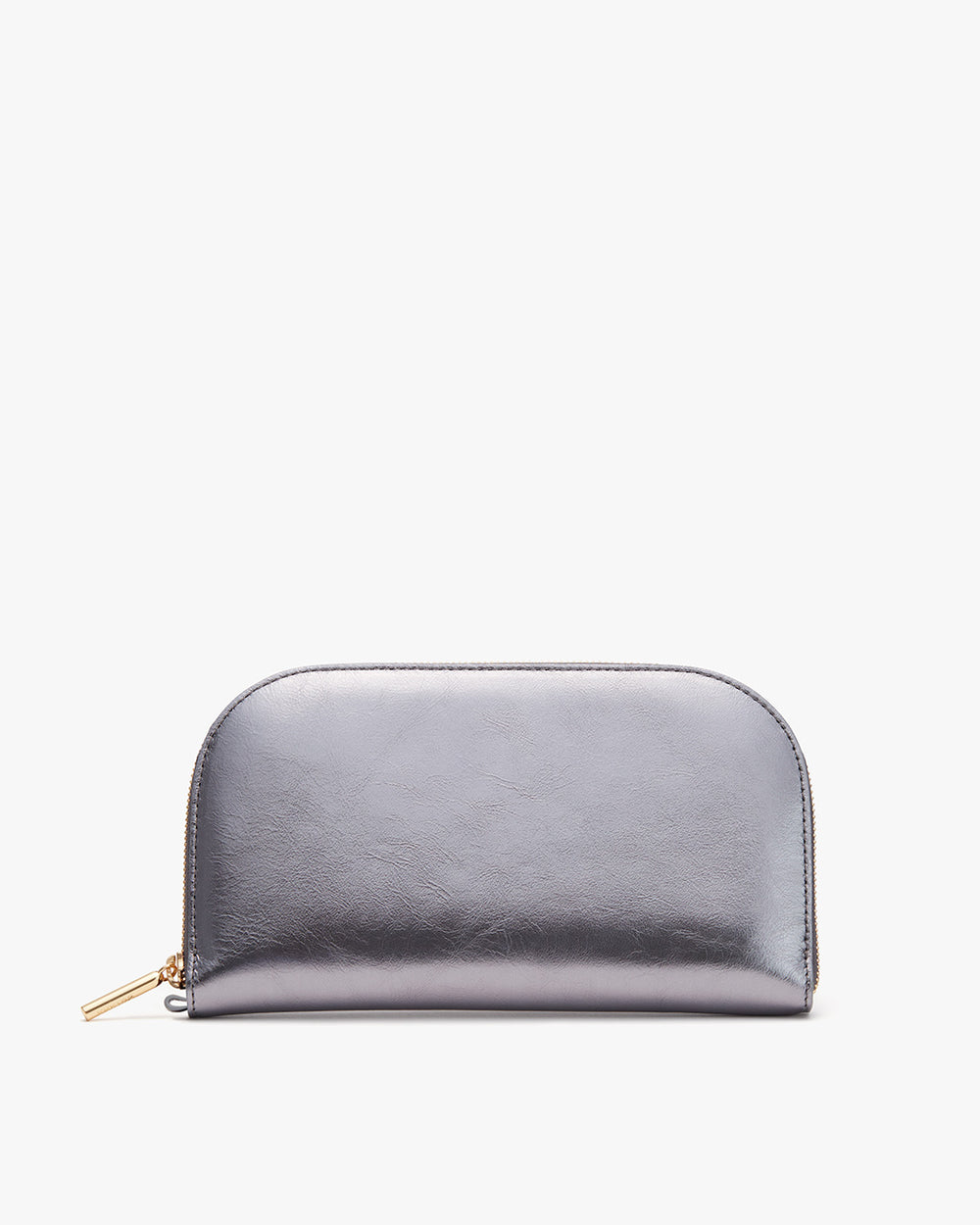 Zippered pouch on a plain background.