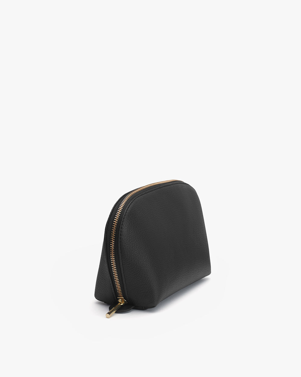 Small zippered pouch standing upright on a plain surface