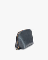 Small zippered pouch standing upright on a plain background.
