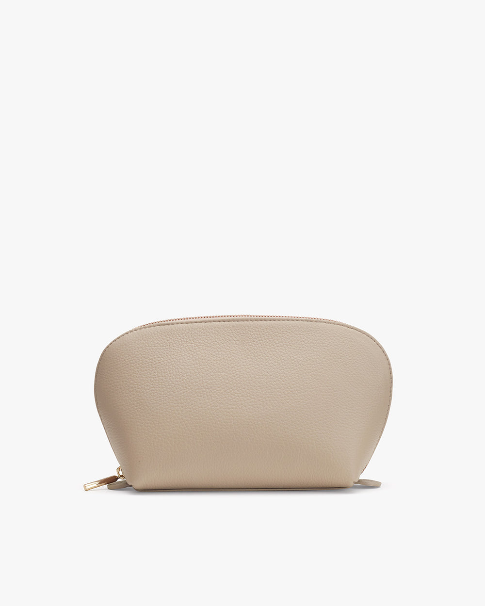 Closed zipper pouch standing upright with a smooth texture.