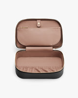 Open small rectangular case with upper compartment and zipper.