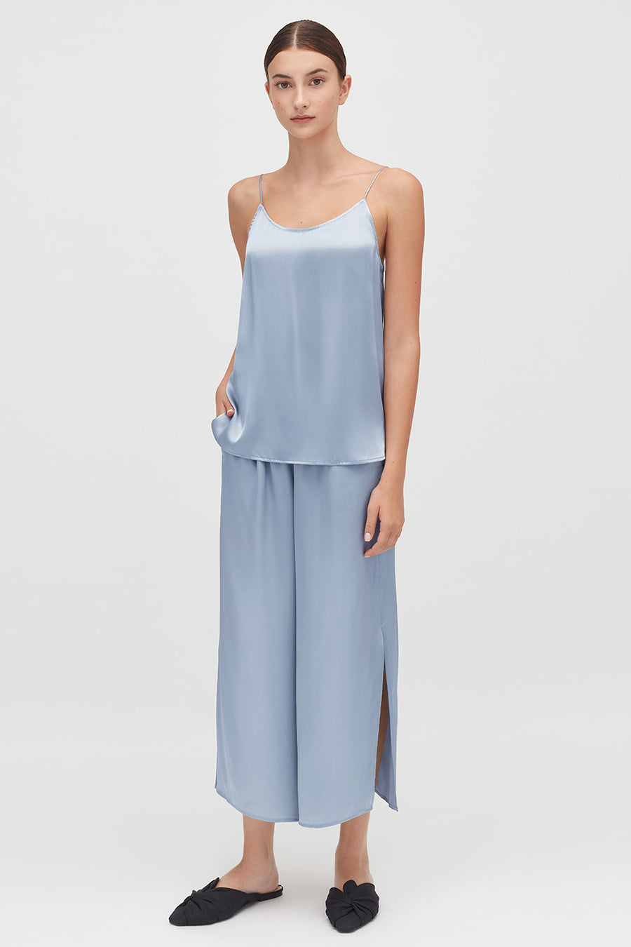 Washable Charmeuse Cropped Wide-Leg Pant Sky Blue / Large