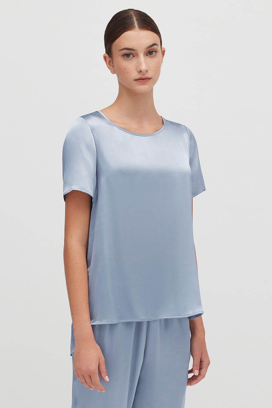 Washable Charmeuse High-Low Top Sky Blue / Large