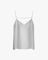 Sleeveless top with thin straps and a v-neckline.