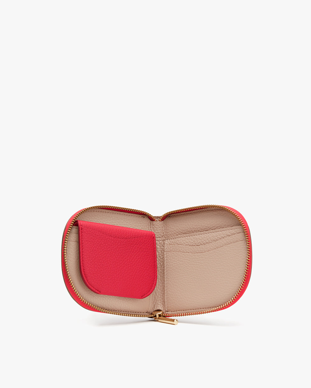 Duo Small Zip Wallet Open zippered wallet with card slots and a small pouch.