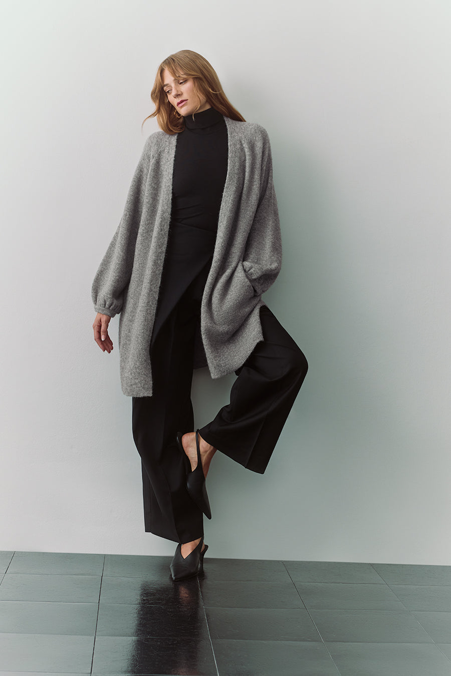 Alpaca Wool Long Cardigan Light Heather Grey / Medium