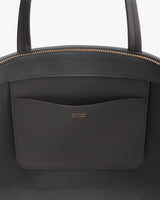 Close-up of a travel bag with a front pocket and zipper.