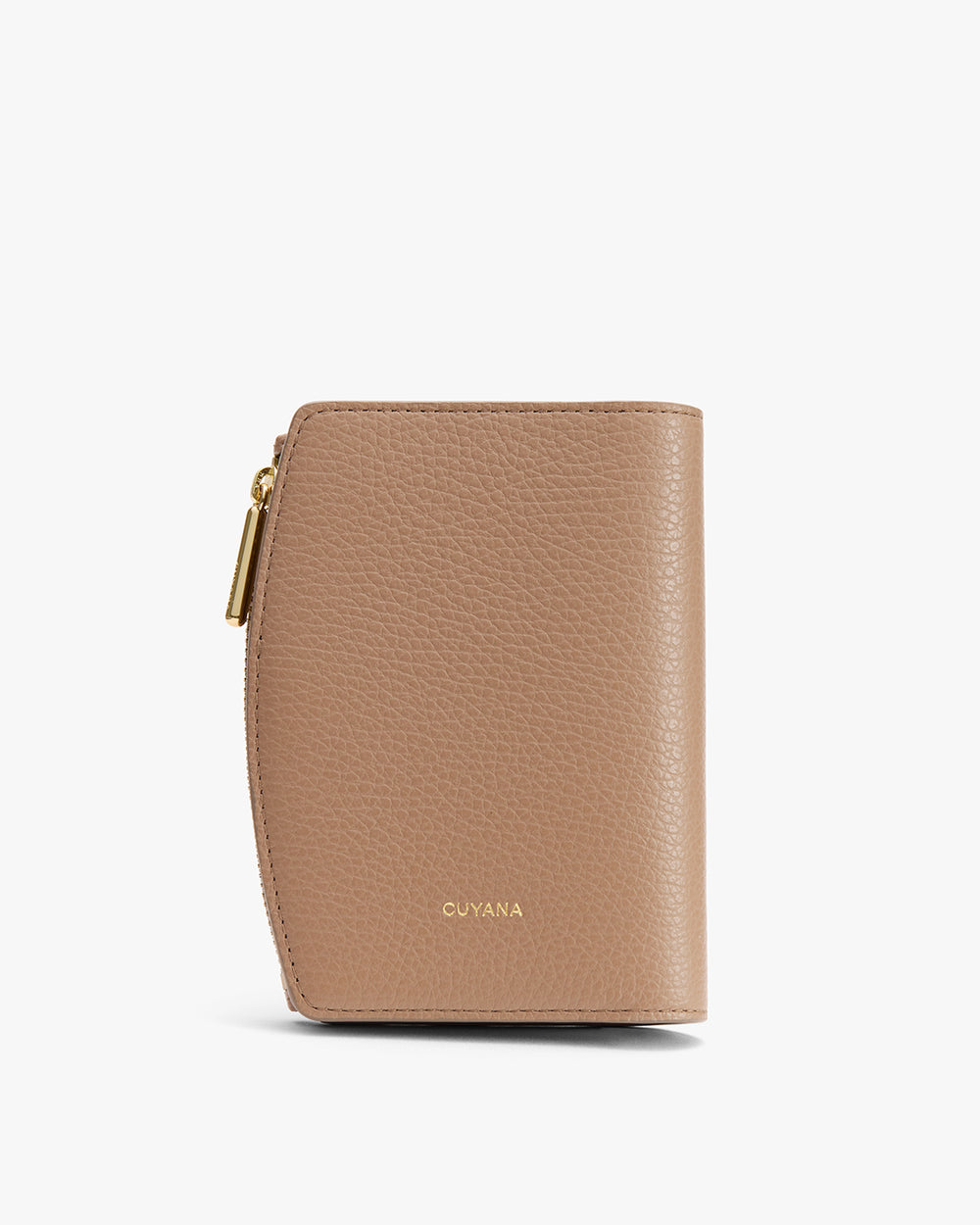 Passport Wallet A small textured leather wallet with a zip closure and embossed brand name.