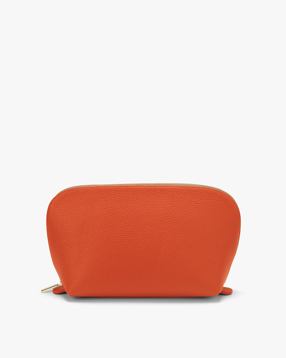 Small pouch with zipper on plain background.