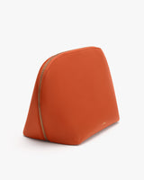 Curved pouch with a zipper on a white background.