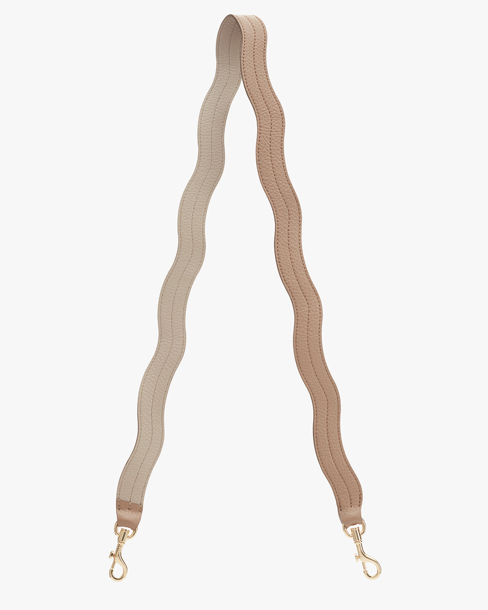 Wavy strap with buckles at both ends on a plain background