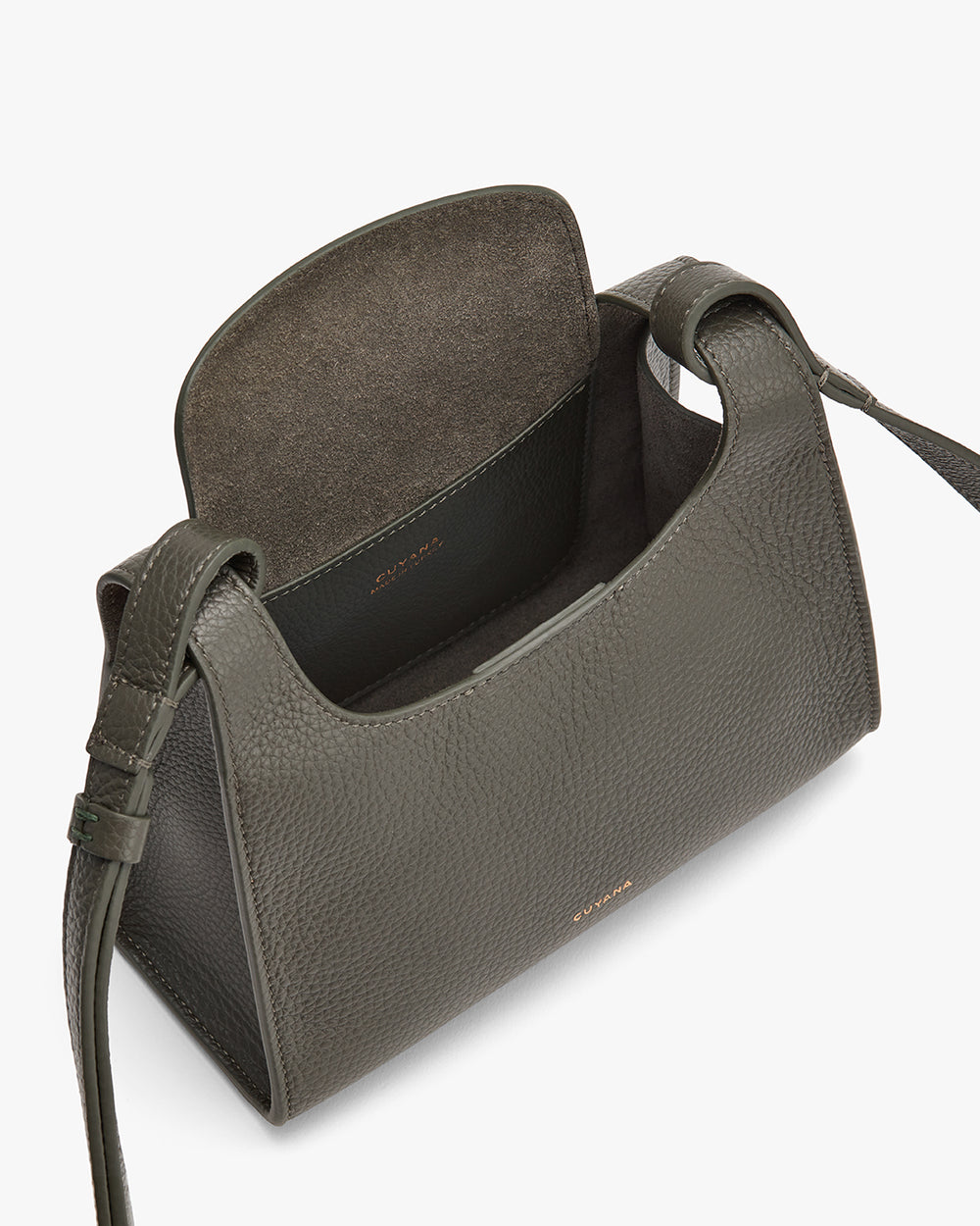Open handbag with a shoulder strap.