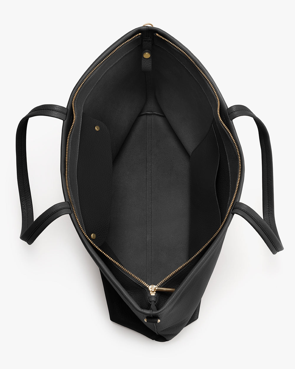 Open tote bag with a zip closure and two handles.