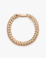 Thick chain necklace with a clasp on a white background.