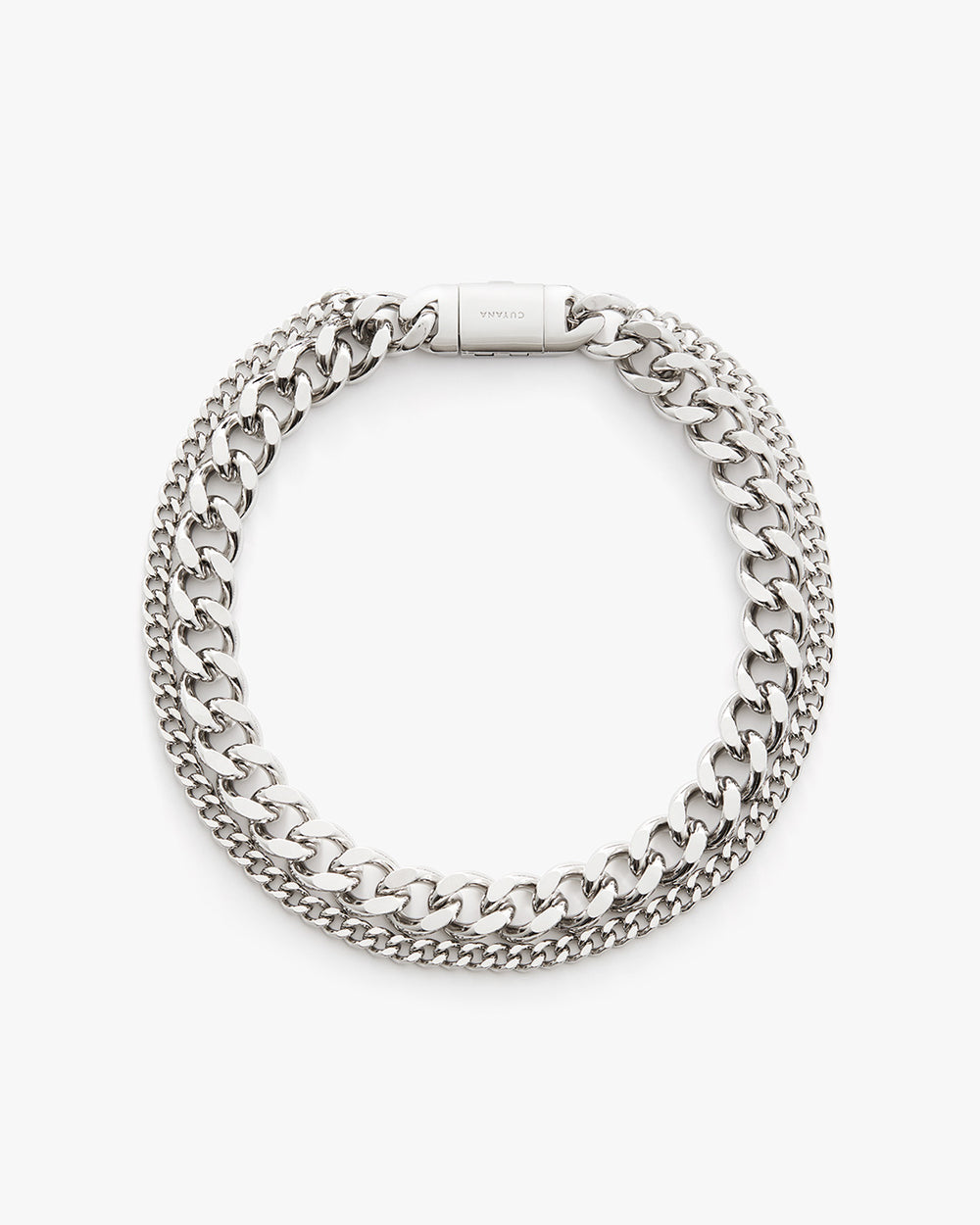 Metal chain bracelet on a white background