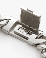 Close-up of a metal clasp partially open